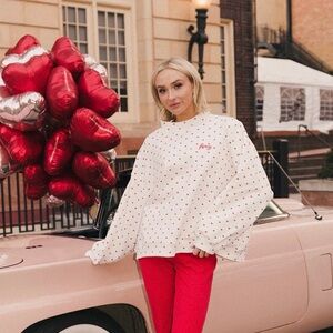 Fancy Oversized French Terry Mockneck - Ruby Red Allover Hearts ❤️